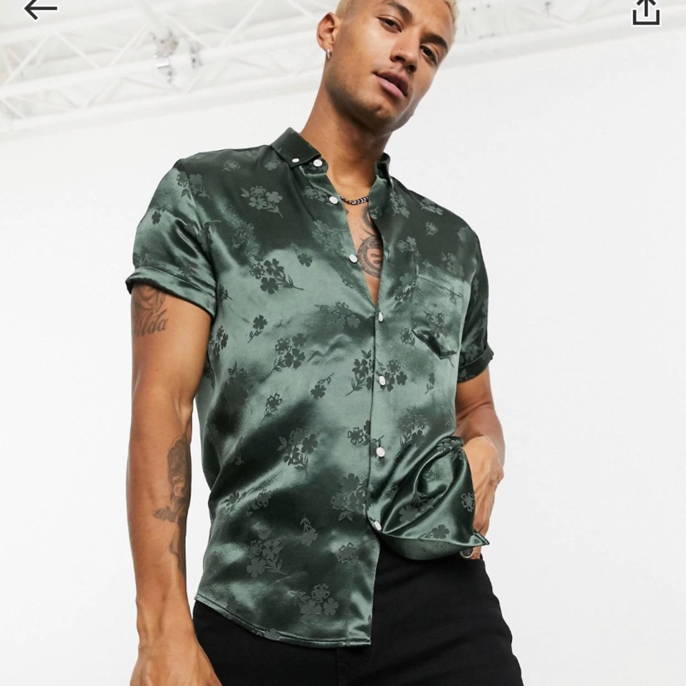 ASLS stretch satin muscle shirt in Green satin